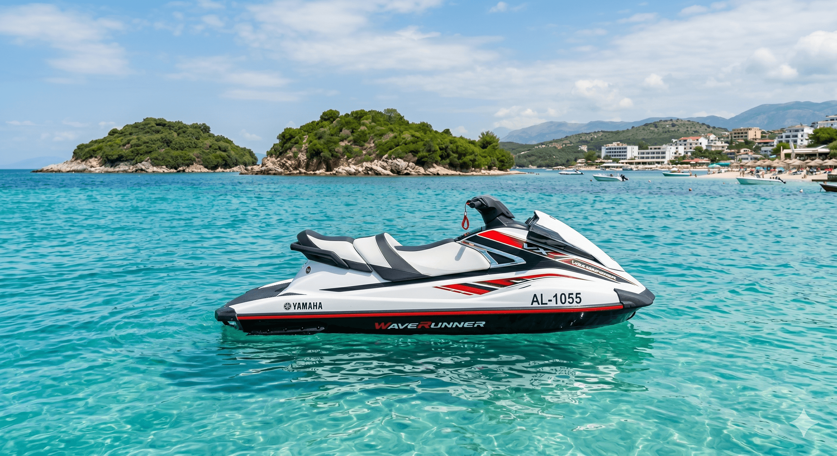 Jet Ski floating on the water with Ksamil Beach view